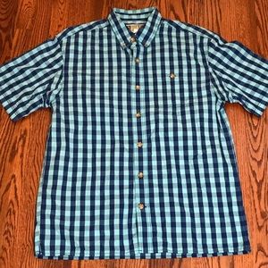 Duluth Trading Mens M Shirt Button Down Plaid Check with Front Pocket Blue